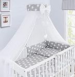 Kids Bed Canopy Drape Mosquito Net with Holder to Fit Cot and Baby Crib Bed Tent for Children Baby Dome Nursery Curtains for Children Bedroom (Big White Stars on Grey)