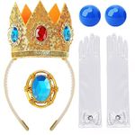 mefound 4Pcs Princess Peach Crown Accessories Kit,Women Girls Princess Costume Crown Earrings Gloves Brooch Halloween Party Cosplay Dress Up Accessories