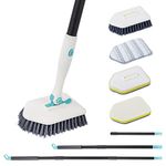 QKTYB Shower Cleaning Brush with 51in Long Handle,180° Rotatable Scrubbing Brush,3 in 1 Bathroom Cleaning Brush with 4 Replaceable Brush, Tub and Tile Bathroom Cleaning Brush for Floor Wall Windows