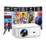 【Android TV & Electric Focus】Projector 4K, 600ANSI WiFi 6 Bluetooth Video Projectors,TOPTRO Full HD 1080P Portable Projector, Home Cinema Projector with APP, 4P/Auto Vertical Keystone, 50% Zoom,Tripod