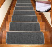 Seloom Non-Slip Stair Treads Carpet with Anti Skid Rubber Backing Specialized for Indoor Wooden Steps, Removable Floor Rugs for Stairs(Dark Grey Set of 13,25.5×9.5In)