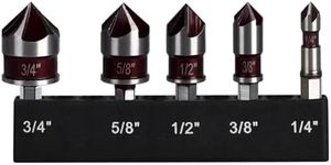 5 Pcs Countersink Drill Bits Set, M35 High Speed Steel Counter Sinker Drill Bits 5 Flute 82 Degree Center Punch Tool Hex Shank 1/4'' 3/8'' 1/2'' 5/8'' 3/4'' Set for Metal, Stainless steel,Wood