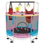 StarAndDaisy 4 in 1 Trampoline with Safety Net, Pull Up Handle, Boxing Bag & Swing for Kids Girl & Boy Indoor & Outdoor Play (Pink & Blue)