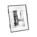 Isaac Jacobs 6x8, Antique Bronze, Vintage Style Brass and Glass, Metal Floating Desk Photo Frame (Vertical), with Locket Closure for Pictures, Art, More