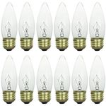 Sunlite 25W Incandescent Torpedo Tip Chandelier with Crystal Clear Light Bulb and Medium E26 Base (12 Pack)