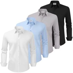 Liloak Pack Mens Dress Shirts Classic Men's Long Sleeve Button Down Shirt Business Wedding Formal Shirt