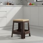 Nilkamal STL23 Strong and Durable Plastic Seating Stool for Home | Bedroom | Bathroom | Kitchen | Living Room | Office | Adult | Garden Stool with high Load Capacity (Weather Brown & Biscuit)