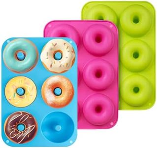 LIHUILAI 3 Pack Full Size Silicone Donut Mold - Food Grade Silicone Doughnut Baking Pan, Non-Stick and Heat Resistant, BPA Free, 6 Cavity Donuts Cake Bagels Biscuit - Blue, Green, Pink