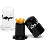 Swetwiny Ceramic Toothpick Holder Set of 2, Porcelain Toothpick Holder Dispenser with Lid for Home and Kitchen Decor (White+Black)