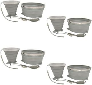 Cagelya Mess Kit for Camping Silicone Collapsible Bowl Collapsible Cup and Stainless Steel Spoon for Backpacking Outdoor Hiking Traveling and Picnic - 4 Pack