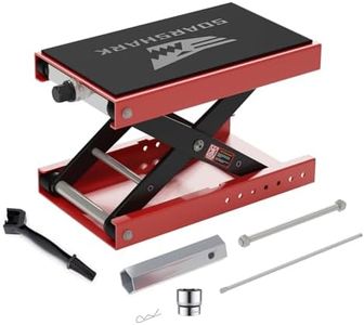 SOARSHARK Aluminum Motorcycle Scissor Lift Jack, 1,100LBS Heavy Duty Dirt Bike Stand with Upgraded M16 Screw & Double Reinforcement Shafts, Non-Slip Rubber Pad Saddle for ATV Cruiser (Red)