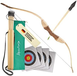 Abowllon® Kit Arc et Flèches Enfant - Arc en Bois avec 10 Flèches, Carquois en Bois et 3 Cibles - Set Tir à l'arc Enfant - Arc Enfant - Arc et Flèches - Tir à l'arc Enfant - avec Sac de Rangement