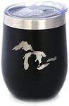 Great Lakes Map Wine Tumbler with Sliding Lid - Stemless Stainless Steel Insulated Cup - Cute Outdoor Camping Mug - Black