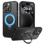 HWeggo for iPhone 15 Pro Case Magnetic,Compatible with MagSafe,Military Grade Drop Protection,Translucent Matte Back Non-slip Phone Cover with Invisible Stand for iPhone 15 Pro 6.1",Black