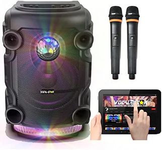 Vocal-Star Portable Disco Party PA Speaker System with Bluetooth, Bass & Treble,Led Light Effect, USB & Aux Input for MP3, 12" 300w & 2 Wireless Microphones (VS-DSPA)