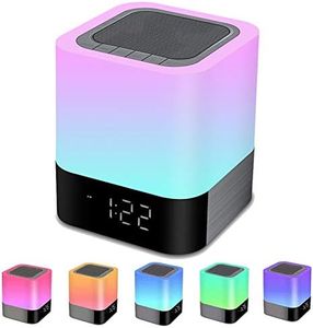 Alarm Clock Bluetooth Speaker Night Light Bluetooth Speaker,Touch Sensor Bedside Lamp,Dimmable Warm Light & Color Changing RGB LED Table Lamp MP3 Music Player for Kids,Bedroom,Camping (Newest Version)