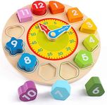 Joqutoys Shape Color Sorting Clock for Kids, Wooden Time Teaching Clock, Early Learning Educational Toy Girls and Boys - Best for 3, 4, 5, and 6 Year Olds