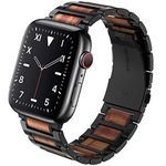 Wolait Compatible with Apple Watch Band ultra 2 49mm 45mm 44mm 42mm, Natural Wood Red Sandalwood with Stainless Steel Metal Link band for iWatch SE/Series 9/8/7/6/5/4/3/2/1