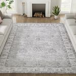 JINCHAN Antibacterial Area Rug 8x10 Living Room Rug Vintage Grey Washable Carpet Foldable Thin Floral Print Floor Mat No Slip Rug for Bedroom Outdoor Dining Room Office Decor