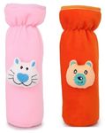 PRUEDDLE KIDS Soft Plush Stretchable Baby Feeding Bottle Cover for Baby Upto 250ml | Baby Bottle Feeding Cover Tote Bag Carrier Bag, Size-20x8x8cm(Pink+Orange, Combo of 2)