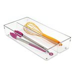 iDesign Cutlery Tray for Drawer, Large Plastic Kitchen Drawer Insert with 2 Compartments, Practical Drawer Organiser for Kitchen Accessories, Utensils and Cutlery, Clear