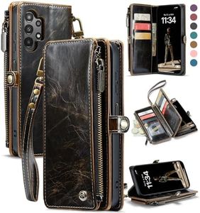 Defencase Compatible with Galaxy A32 5G Case Wallet with RFID Blocking Card Holder for Women Men, PU Leather Magnetic Snap Flip Zipper Strap Wallet Phone Case Fit for Samsung Galaxy A32 5G, Coffee
