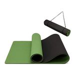 Oak & Tea Yoga Mat, Thick Non Slip Yoga Mats for Women/Men, Exercise Mats for Home Gym with Carry Strap, TPE Eco Friendly Workout Mat for Yoga, Meditation, Pilates 183x61x0.6cm (GREEN/BLACK)