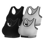 DEVECCO Racerback Sports Bras for Women Medium Support Wireless Padded Full Coverage Workout Bra Multipack Black,Grey