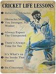 Metal Tin Sign Cricket Life Lessons Vintage Art Poster Retro Iron Painting Wall Decor Art Gift Outdoor Cafe Bar Garage Farm Decoration 16"x12"