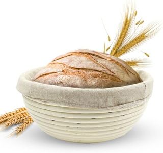 Vollum Banneton Bread Proofing Basket Sourdough Proofing Basket for Beginners & Professional Bakers, Handwoven Rattan Cane Bread Maker for Artisan Breads, 8.5 x 3 Inch, 1-Pound Round Brotform