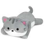 18in Weighted Stuffed Animals Cat Plush, Kawaii Gray Cat Plush Toys, Cute Plush Cat Stuffed Animals, Soft Gray Cat Plush Throw Pillow for Kids