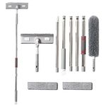 Window Squeegee Cleaner - 4 in 1 Window Cleaning Equipment with 2M Telescopic Window Cleaner Pole Window Cleaning Kit, Shower Squeegees, Bendable Head Glass Cleaning Tools (Window Squeegee Cleaner)