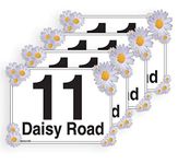 Daisy Flower, Set of 4 x A5 Personalised Wheelie Bin Stickers/Vinyl Labels with House Number & Street Name - [A5] 21cm x 15cm Kit of 4 X Stickers Provided