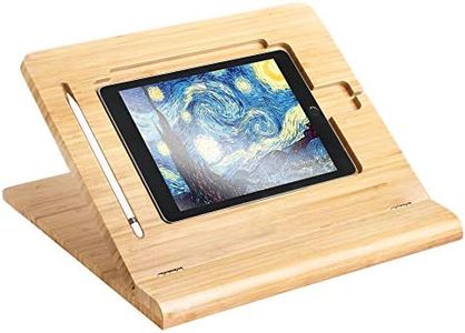 ELETIUO Tablet Stand Holder Adjustable Foldable,Multi-Angle Bamboo Wooden Organizer Desktop Holder for iPad,Stable for Drawing,Watching,Typing (Support Multiple Devices), Black