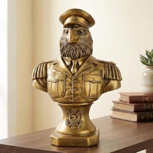 Hawokora Patriotic Military Eagle Bust – Vintage Veteran Memorial Statue in Uniform – Army, Navy, Air Force Retirement Gift – Man Cave Decor-Vintage Gold
