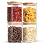 ComSaf 1100ml Glass Storage Jars with Bamboo Lid, Clear Food Storage Container Jar with Sealing Lid for Noodles Flour Cereal Rice Sugar Tea Coffee Beans, Set of 4