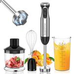 Bonsenkitchen Stainless Steel Hand Blender, 4-in-1 Stick Blender 1000W, 20 Speed Adjustable, with Whisk, 500ml Chopper and 700ml Measuring Cup, Food Processor (HB3203)