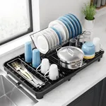 TAILI Dish Drying Rack for Kitchen Counter, Space-Saving Stainless Expandable Design Dish Rack with Cutlery, Cup and Utensil Holder, Rustproof