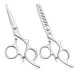 Moontay 6.0" Hair Cutting Shears Set with Large Finger Holes, Professional Barber Stylist Texturizing Shears, Salon Hair Cutting Scissors, 440C Japanese Stainless Steel, Silver