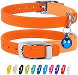 CollarDirect Leather Cat Collar, Cat Safety Collar with Elastic Strap, Kitten Collar for Cat with Bell Black Blue Red Orange Lime Green (6-7 Inch, Orange)