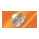 Clemson Tigers Orange Laser Cut (Silver Paw) Car Tag