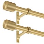 2 Pack Brass Curtain Rods 72 to 144 Inch, Adjustable Brushed Nickel Window Curtain Rods, 1-Inch Telescoping Drapery Rods, Decorative Curtain Rods with Cap Finials