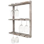 MyGift Wine Glass Rack - Wall-Mounted Torched Wood Stemware Rack, 12 Glassware Holder Rack, Wine Glasses Storage Hanger for Bar Kitchen