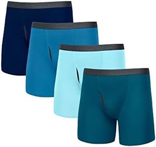 Fruit of the Loom Men's Premium Tag-Free Cotton Underwear (Regular & Big Man), Boxer Brief - 4 Pack - Assorted Blues, Large