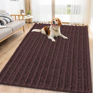 Smiry Dog Door Mat for Muddy Paws 71x46, Absorbs Moisture and Dirt Doormat, Non-Slip Washable Quick Dry Chenille Front Door Mat Indoor Entrance, Entryway Carpet for Inside Floor, Brown