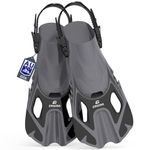 EMSINA Snorkel Fins Adjustable Buckles Open Heel Swim Flippers Travel Size Short Swim Fins for Snorkeling Diving Swimming Adult Men Womens & Kids(BlackL/XL)