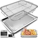 Air Fryer Basket Replacement, 2 Pieces Set 18.9''x13.1'' Food Grade Stainless Steel Air Fryer Replacement Tray Mesh Grill Roasting Rack Accessories for Convection Oven Air Fryer, Dishwasher Safe