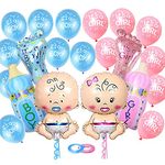 AMFIN®(Pack of 28) Baby Shower balloons Combo Baby Shower Decorations with Matching Ribbon / Welcome Baby Decoration Material Props / Its a Boy or Girl Balloons Decoration Items - Blue & Pink