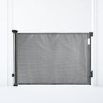 Dreambaby Retractable Safety Stair Gates for Baby, Dog Gate, Extra Wide Mesh Retractable Baby Gate fits up to 140cm, Tall 90cm. 2x EZY-Check Lock Indicators, Hardware Mounted Baby Gate (Grey)