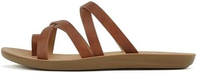 Soda ISABEL ~Women Fashion Comfortable Slip On Flat Cross bands Toe Ring Fashion Sandals, Cognac Pu, 6